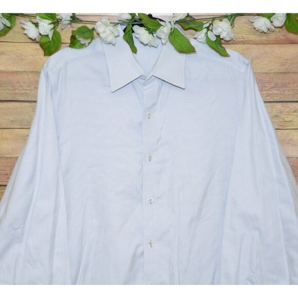 J.Hilburn 17 34 Mens Dress Shirt Light Gray Micro Check Woven Italy Long Sleeve - Picture 2 of 9